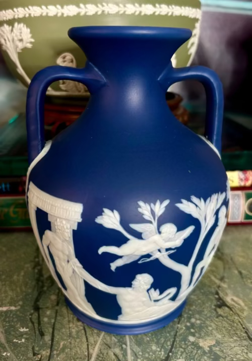 Antique Wedgwood Jasperware “Portland Vase” 7 1/2 by 5”